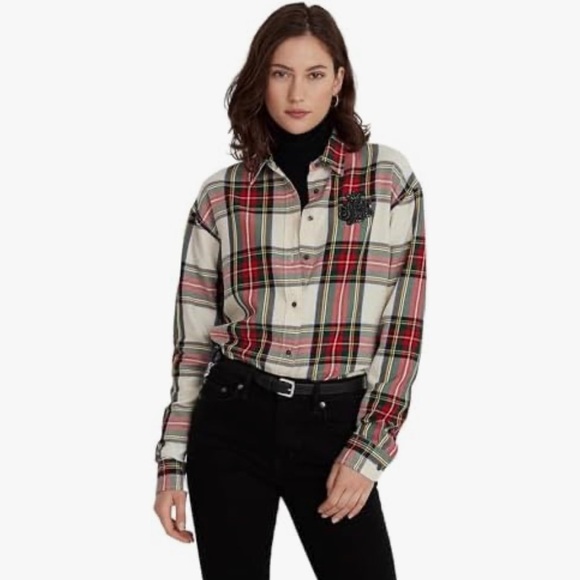 LAUREN RALPH LAUREN Bullion Checked Plaid Twill Shirt - Picture 5 of 15
